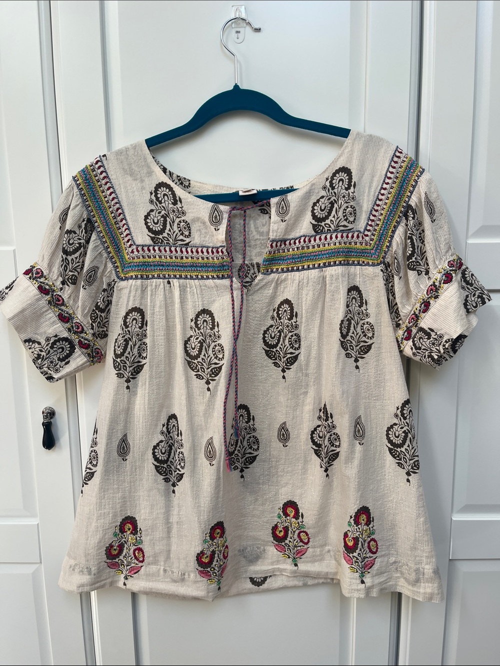 Sundance Cream Tunic with Black Print and Multicolor Embroidery